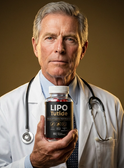 Healthcare professional holding a bottle of Lipotutide dietary supplement