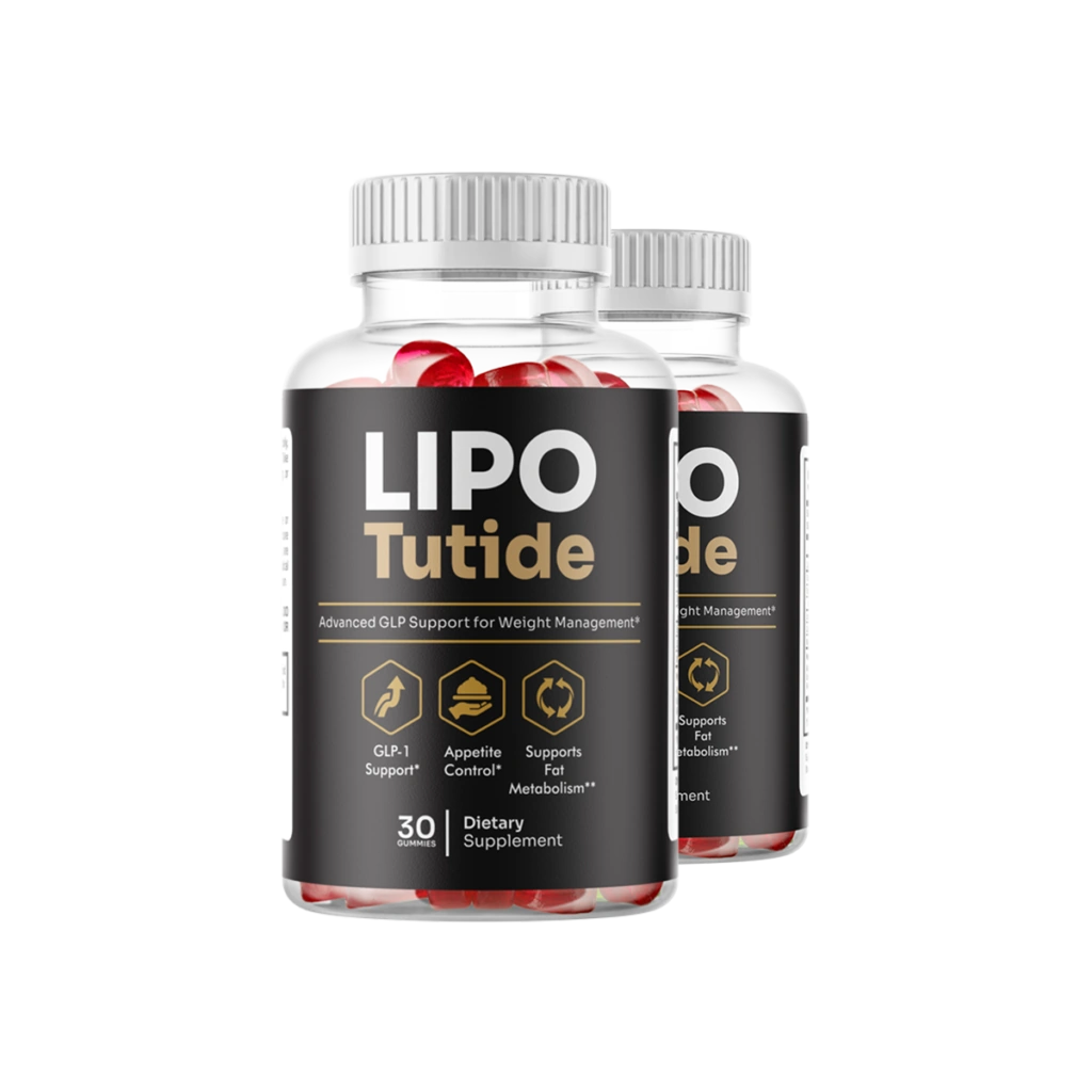 Lipotutide red gummy supplement close-up showing natural ingredients